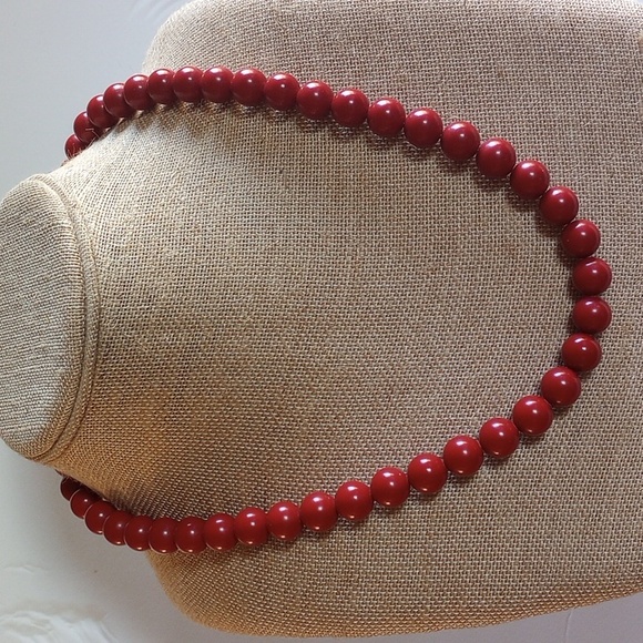 ATI DESIGNER STERLING SILVER 925 FAUX RED CORAL NECKLACE 22" PLUS 2.5" 12 MM DIA - Picture 3 of 7